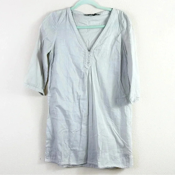 Zara Light Grey Shirt Dress Tunic Coverup V-neck w/ shell buttons size XS - Picture 1 of 8